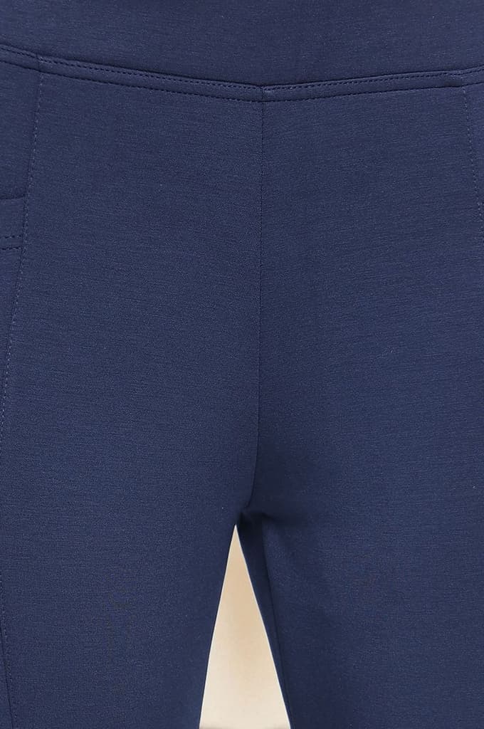 Navy Blue Solid Mid Rise Tights in Calf Length — photo 2