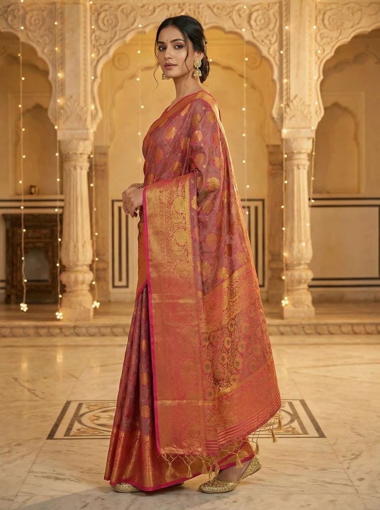MIMOSA Women's Woven Design Kanjivaram Style Art Silk Saree with Blouse Piece - Rani ( SA00003142RNFREE ) — photo 3