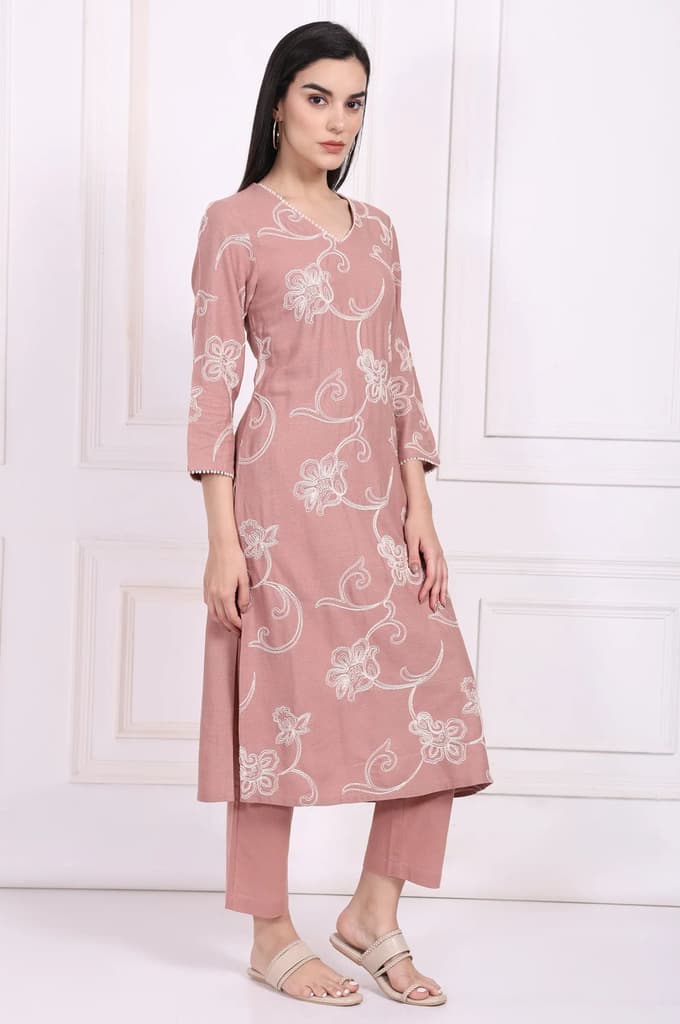 Pink Embroidered Straight Rayon Kurta with Straight Pant — photo 6