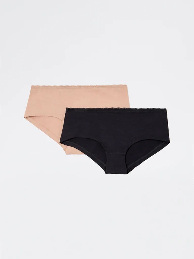Superstar Black Lace-Detailed Cotton-Blend Briefs - Pack of 2 — photo 2