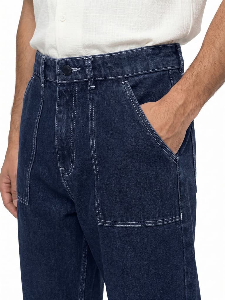 Men's Blue Loose Baggy Fit Washed Denim Jeans Non-Stretchable — photo 5