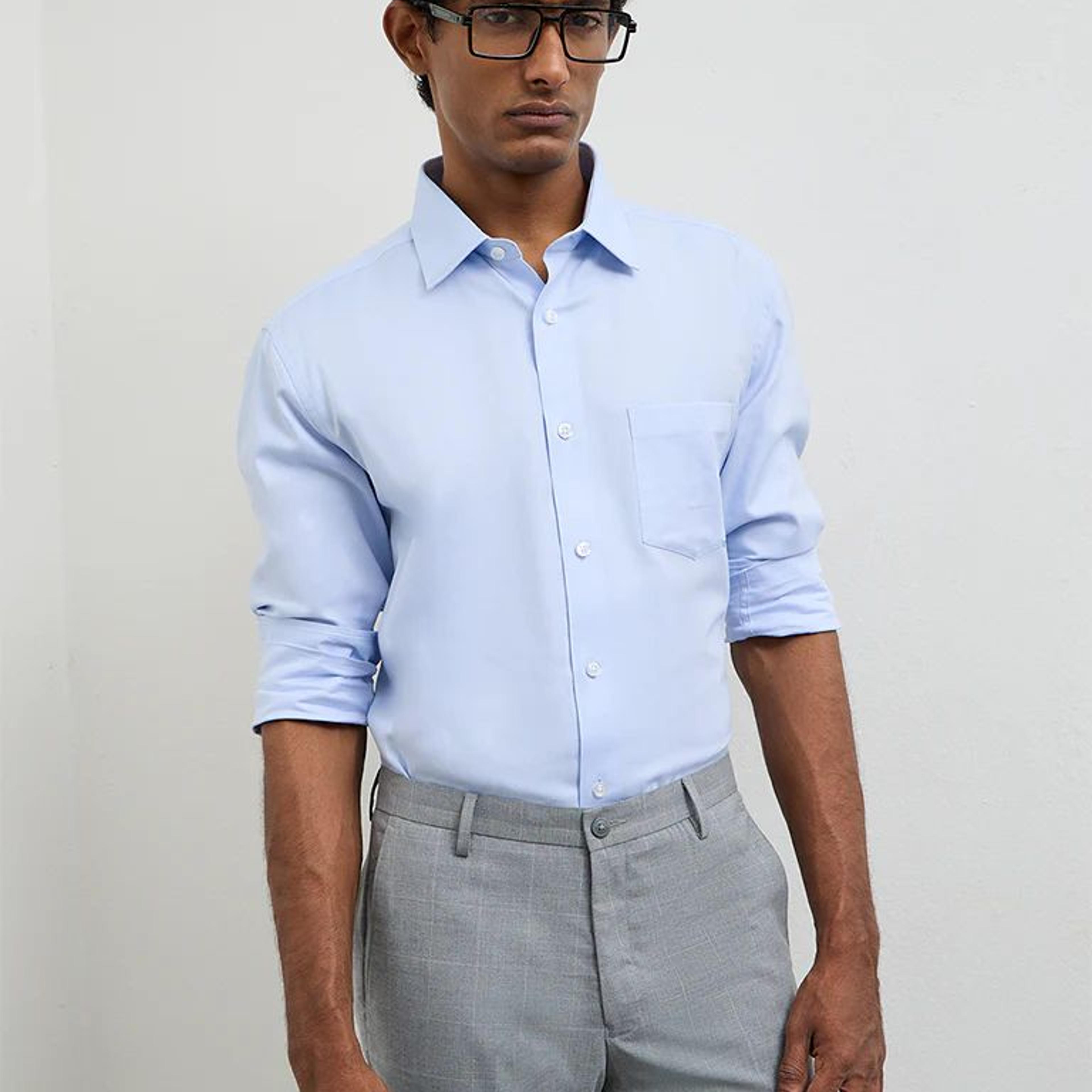 WES Formals Light Blue Relaxed-Fit Cotton Shirt