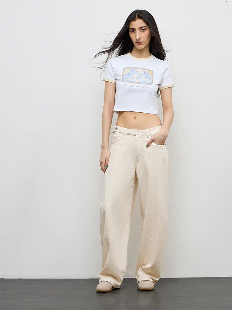 Nuon White Graphic Printed Cotton-Blend T-Shirt — photo 2