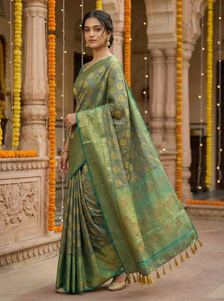 MIMOSA Women's Woven Design Kanjivaram Style Art Silk Saree with Blouse Piece - Rama ( SA00003146RMFREE ) — photo 3