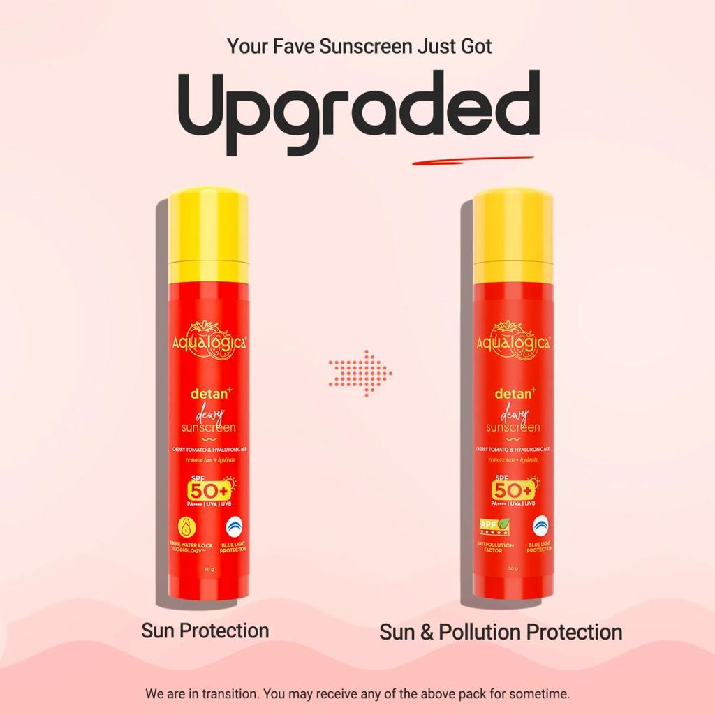Detan+ Dewy Sunscreen In-Vivo Tested SPF 50+ PA++++ with Cherry Tomato & HA - 50 g