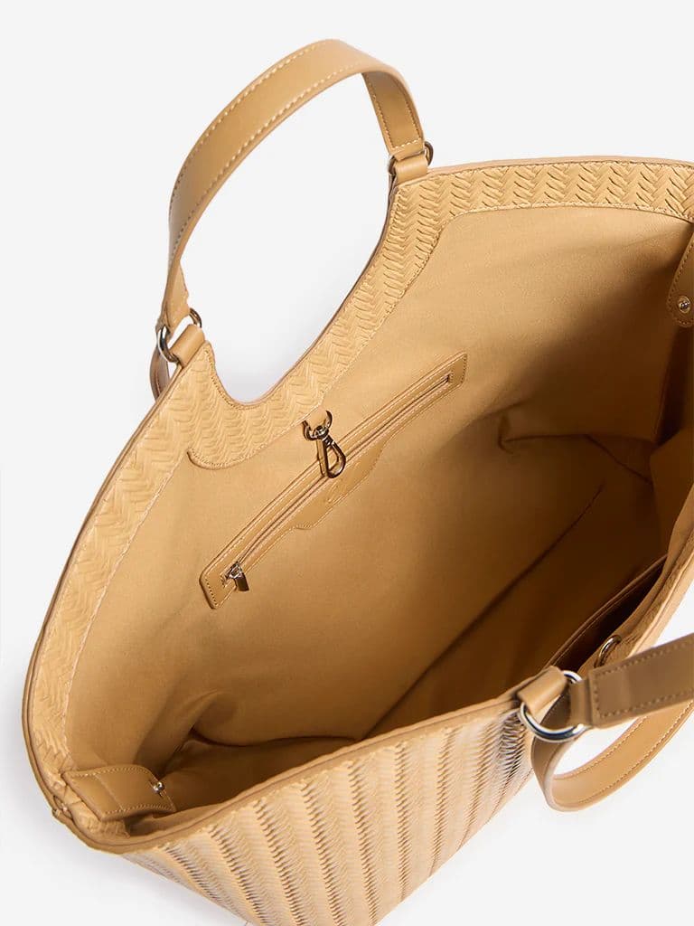 Westside Mustard Woven Textured Handbag with Pouch — photo 4