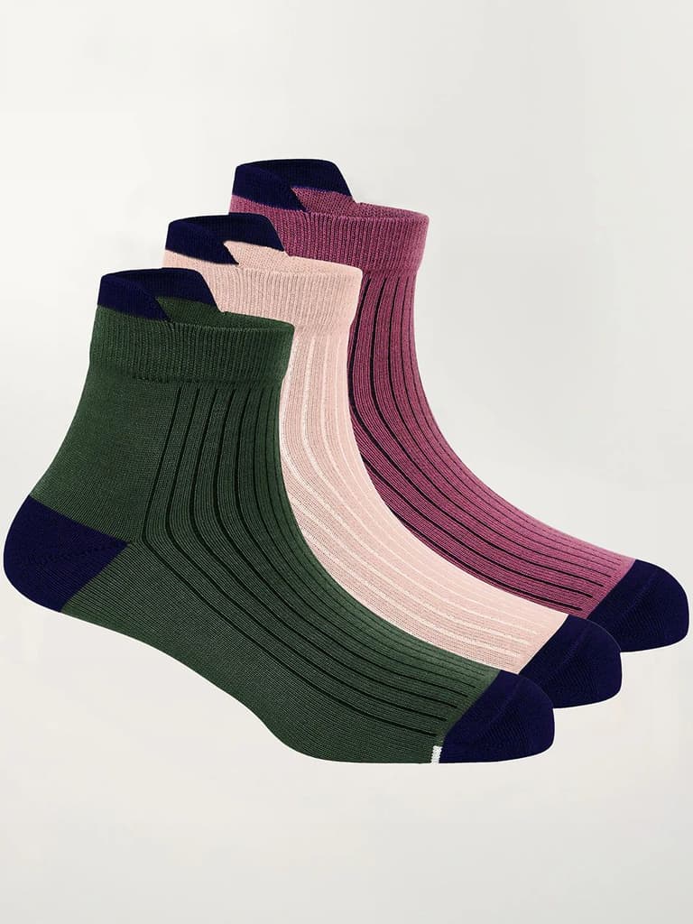 Bamboo Ankle Socks-Pack of 3 — Dusty Purple; Fuzz Peach; Army Green / Men