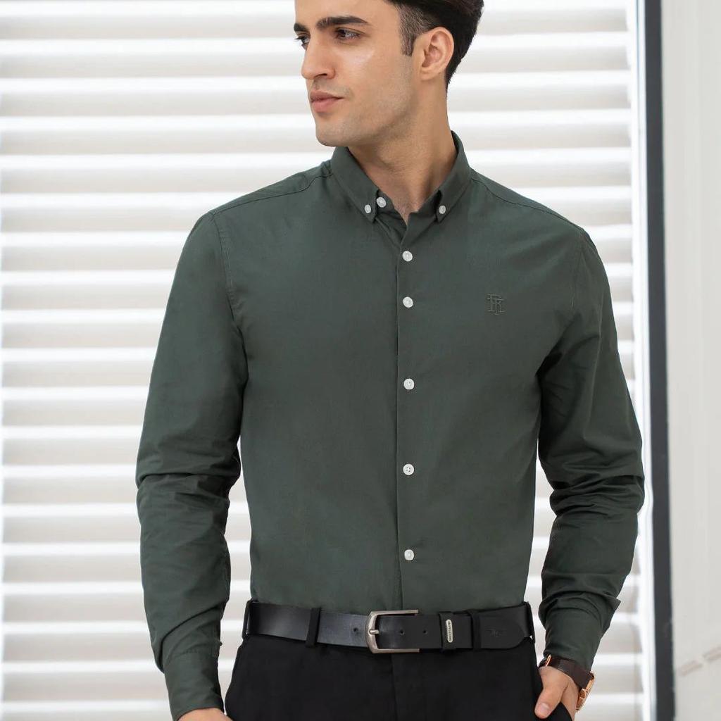 Shirts for Men in Slate Olive | Solid Full Sleeve Casual Shirt
