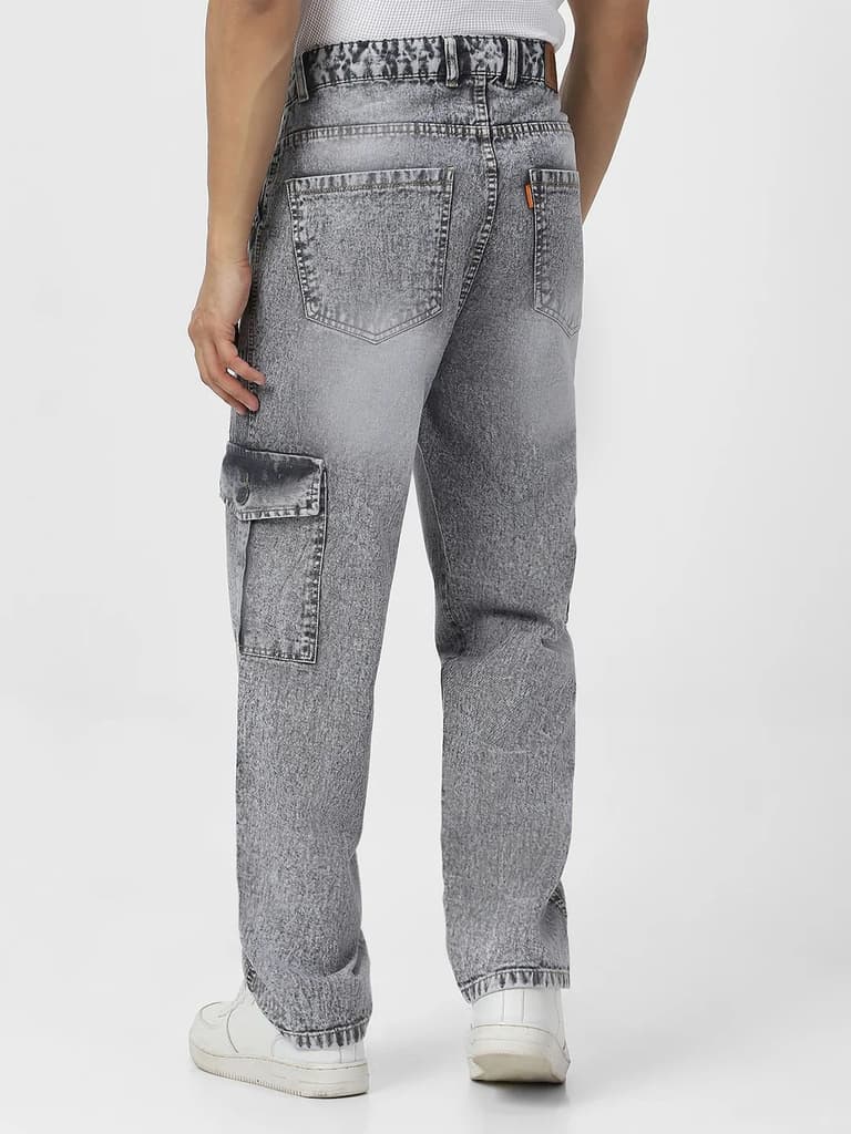 Men's Ice Grey Loose Fit Cargo Jeans With 6 Pockets Non Stretchable — photo 3