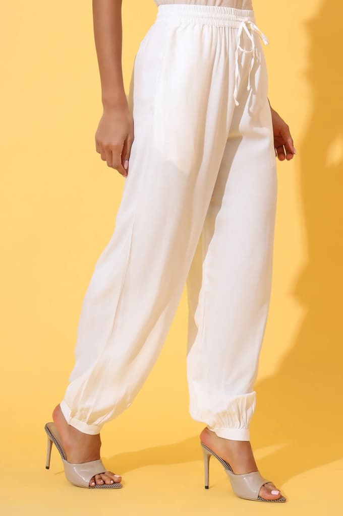 White Solid Ankle Length Rayon Harem Pants — photo 5
