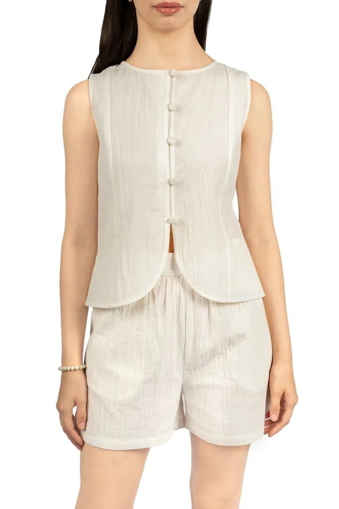 White Boxy Cotton-Linen Co-ord Set — photo 5