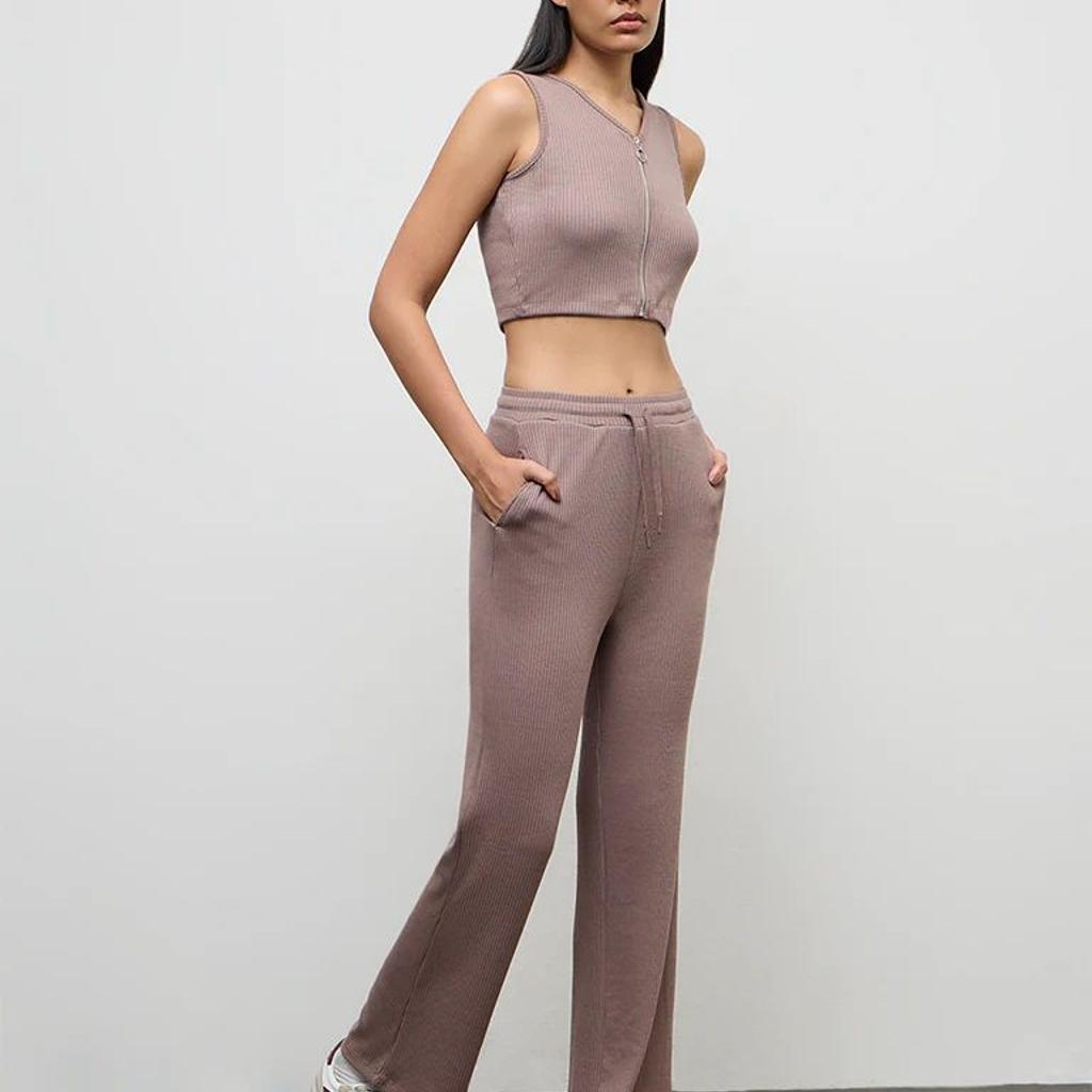 Nuoflexx Dusty Mauve Ribbed Zip-Front Top