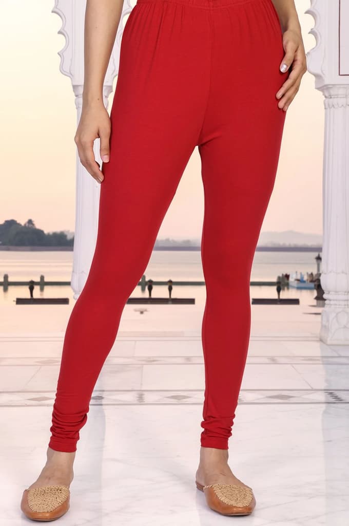 Red Solid Cotton Tight