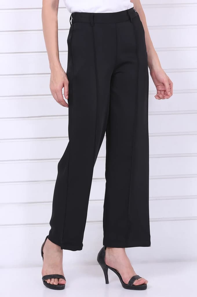 Black Solid Straight Parallel Pants with YKK Zipper — photo 5