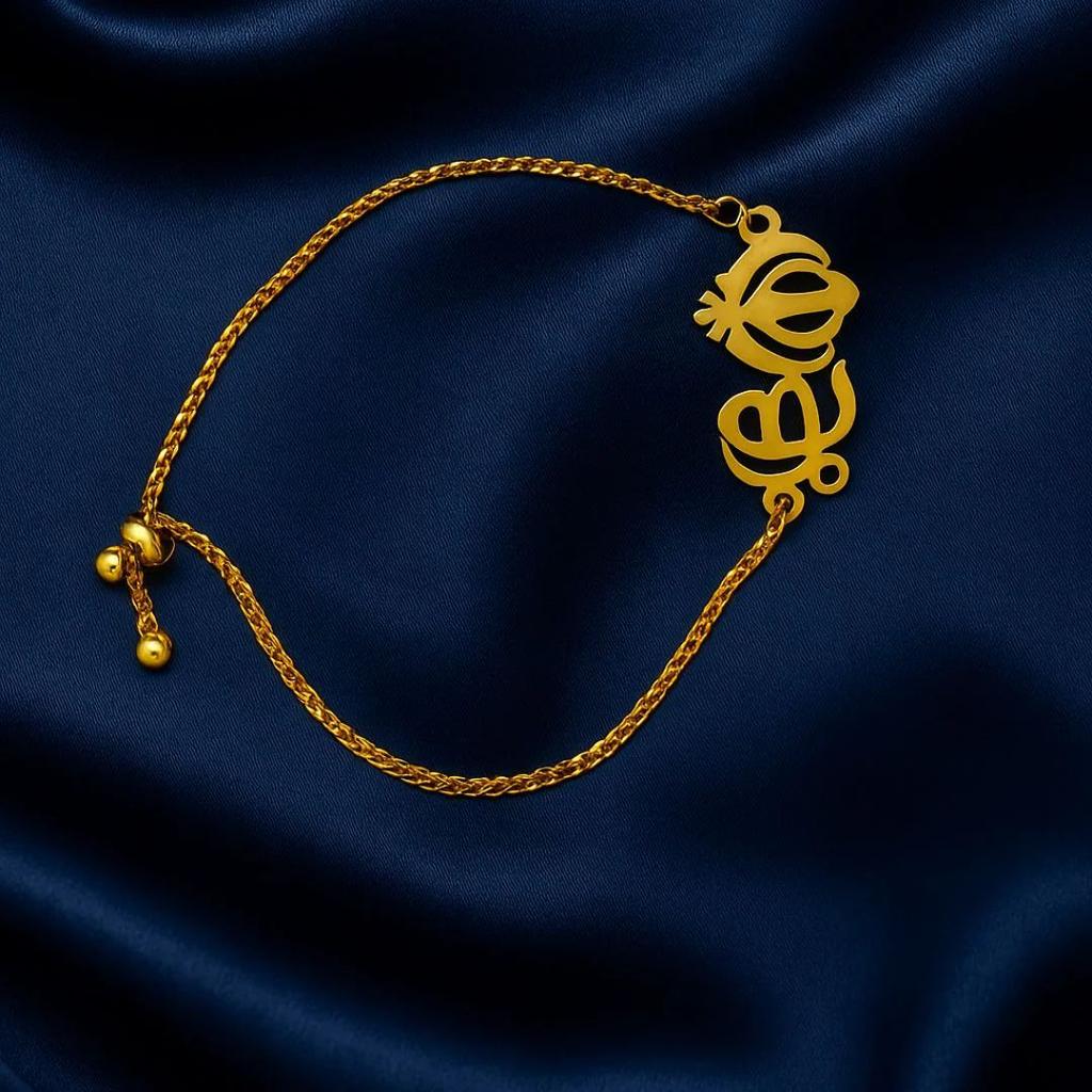 Ek Onkar Adjustable Bracelet – Elegant Gold-Toned Chain with Sacred Sikh Symbol — photo 2