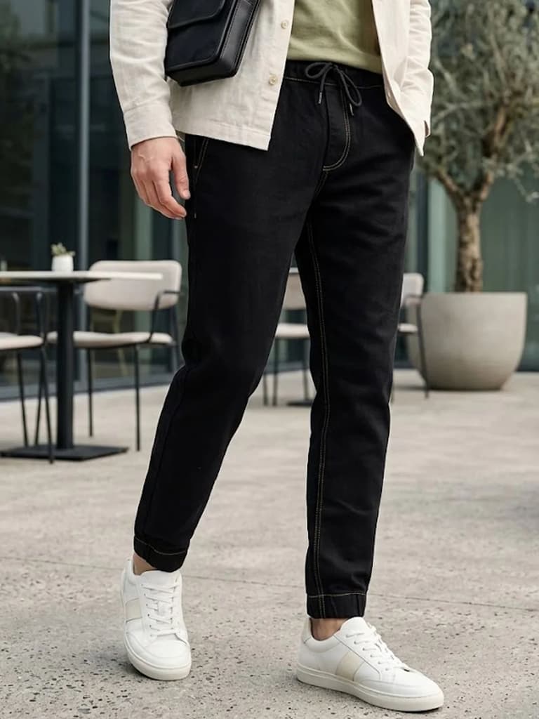 Men's Black Jogger Jeans Slim Fit Stretch — 28 / Black