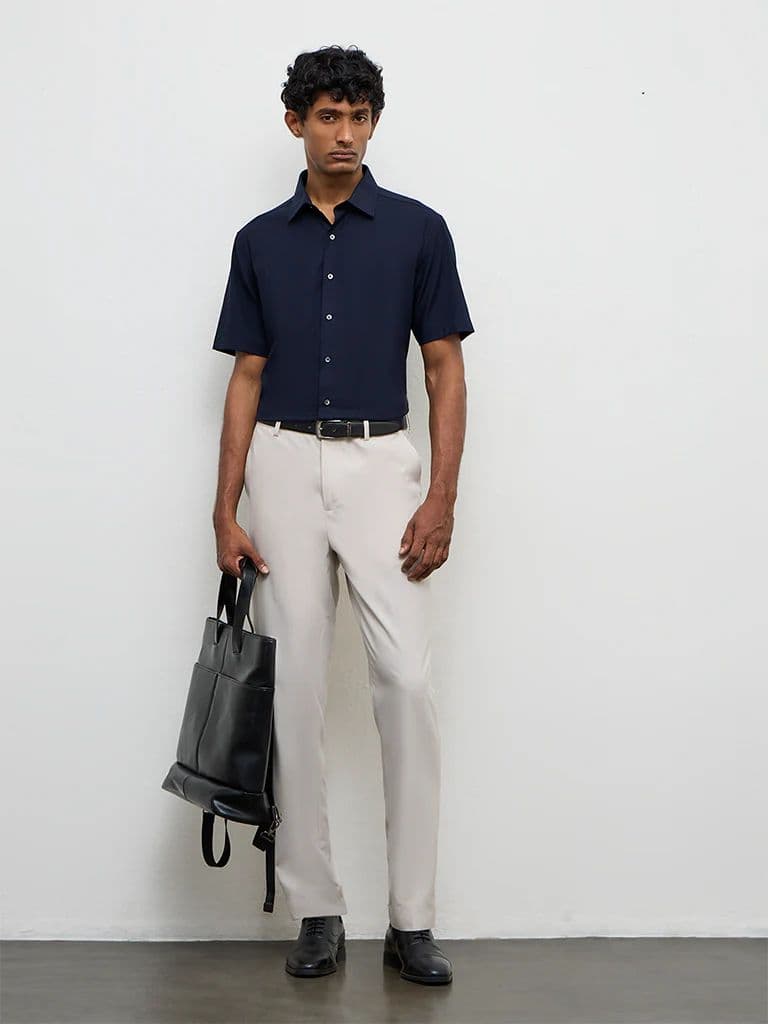 WES Formals Navy Slim-Fit Shirt — photo 2