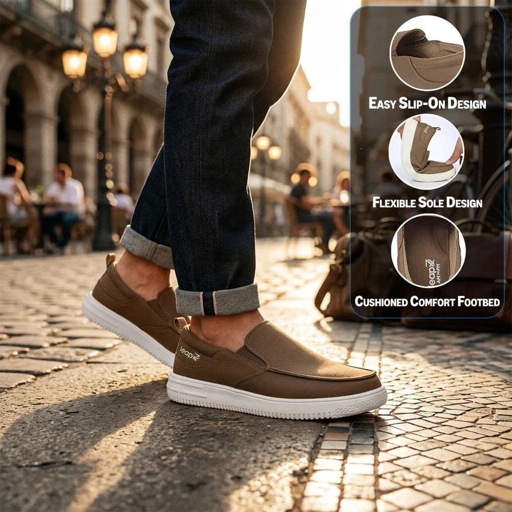 Leap7X PRIMESTEPE Brown Casual Non Lacing Sneakers for Men — photo 3