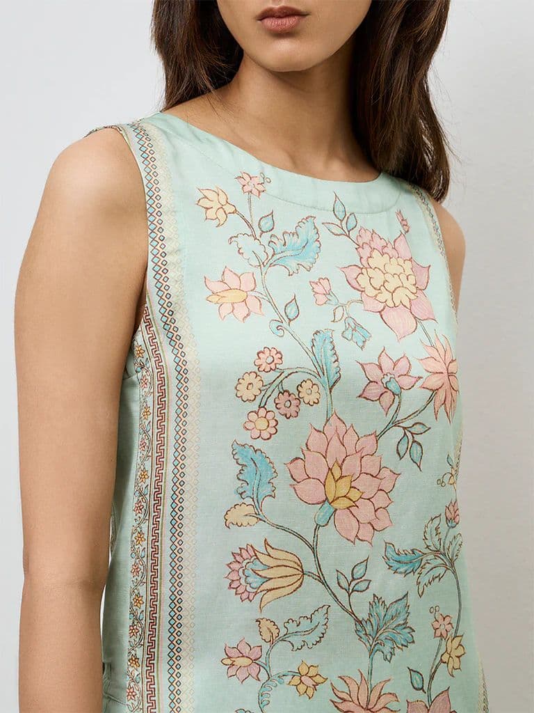 Zuba Aqua Floral Printed Straight Kurta — photo 3