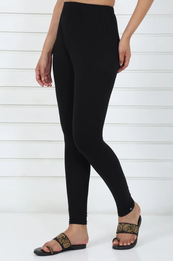 Elleven Women's Black Solid Cotton Lyrca Skinny Fit Tights — photo 2