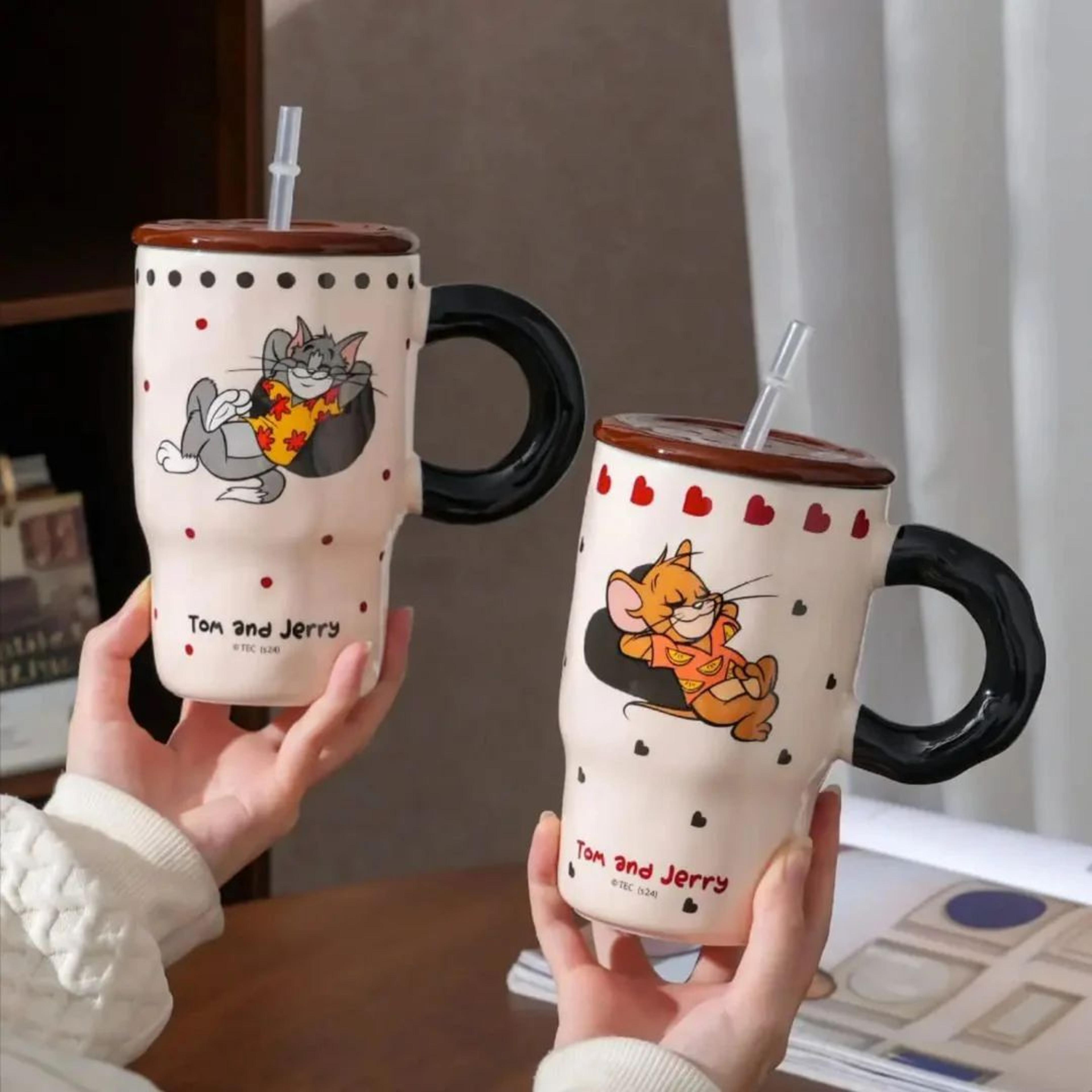 Tom And Jerry Ceramic Mug With Straw