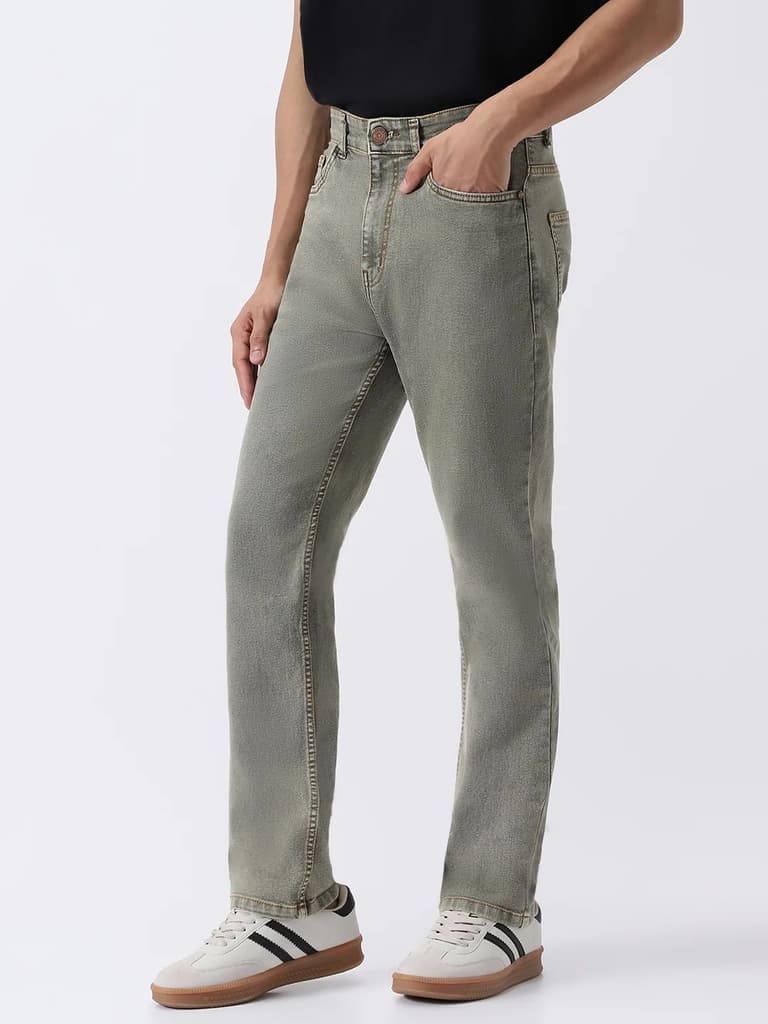 Men's Light Grey Straight Fit Heavy Washed Jeans Stretchable — photo 2