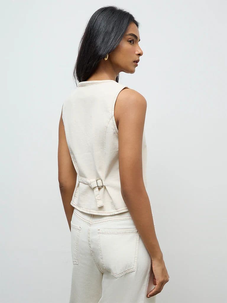 LOV Off-White Denim Waistcoat — photo 4