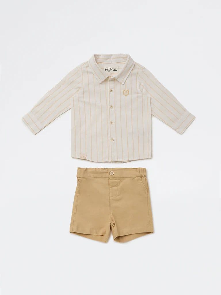 HOP Baby Boys White Cotton-Blend Shirt and Shorts Set — photo 2
