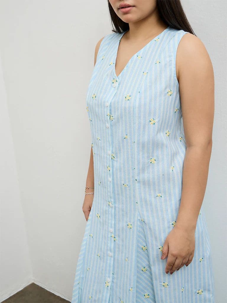 Gia Blue Striped Cotton-Blend Straight Dress — photo 3
