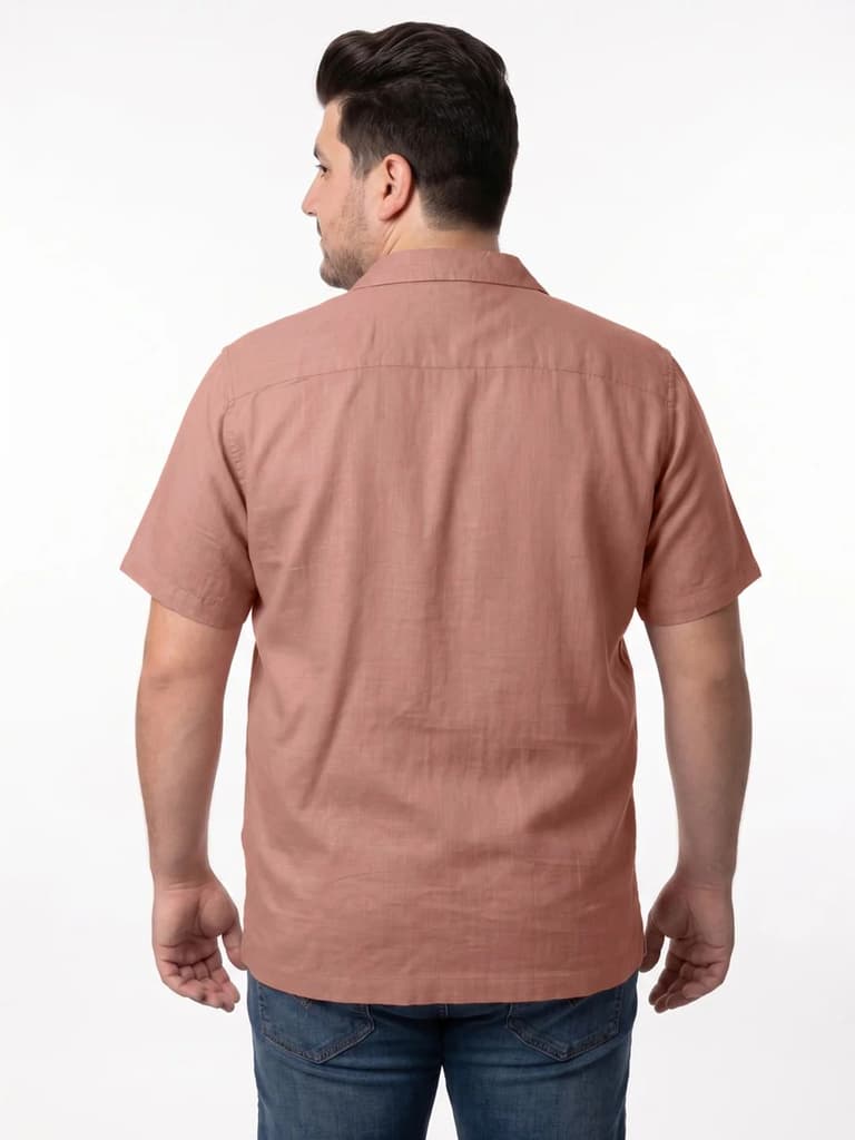 Plus Men's Dusty Pink Linen Half Sleeve Oversized Fit Shirt with Cuban Collar — photo 3