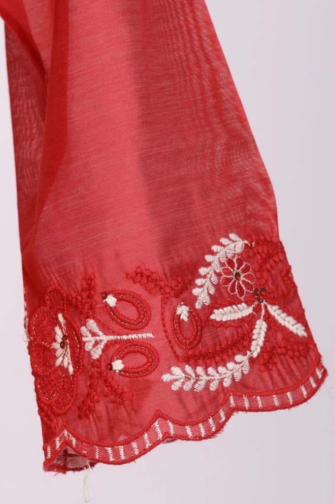 Red Thread Embroidered Straight Chanderi Kurta — photo 7