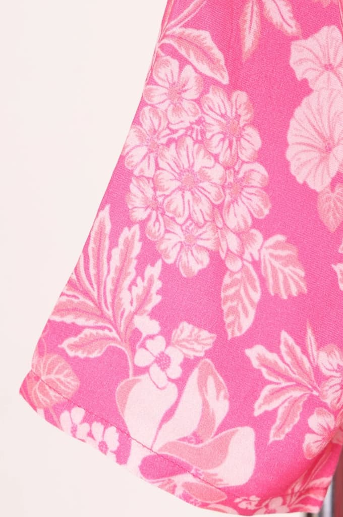 Pink Floral Printed Cotton Flax Flared Kurta — photo 7