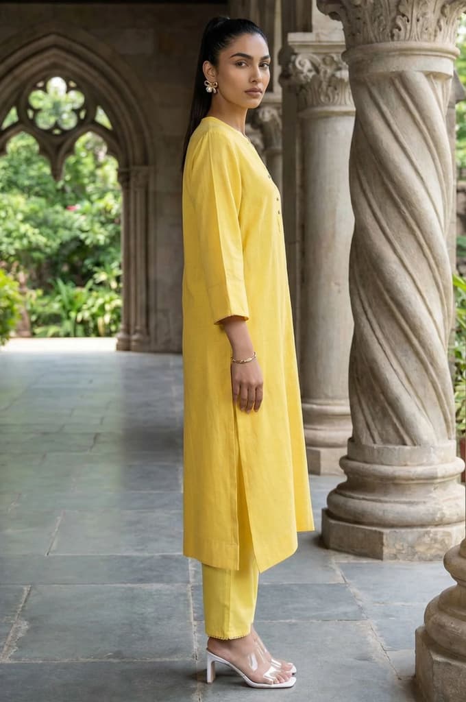 Yellow Solid Rayon Flax Straight Kurta — photo 6