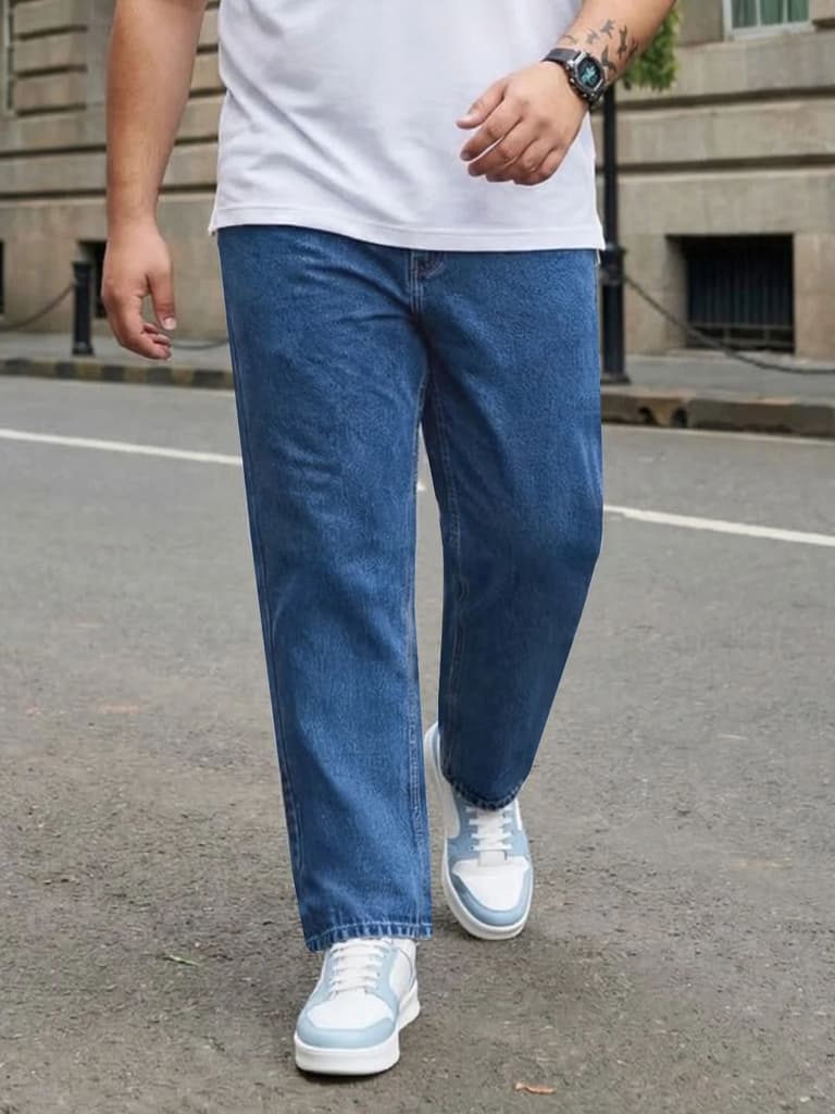 Plus Men's Light Blue Relaxed Fit Washed Denim Jeans Non-Stretchable — 36 / Light Blue