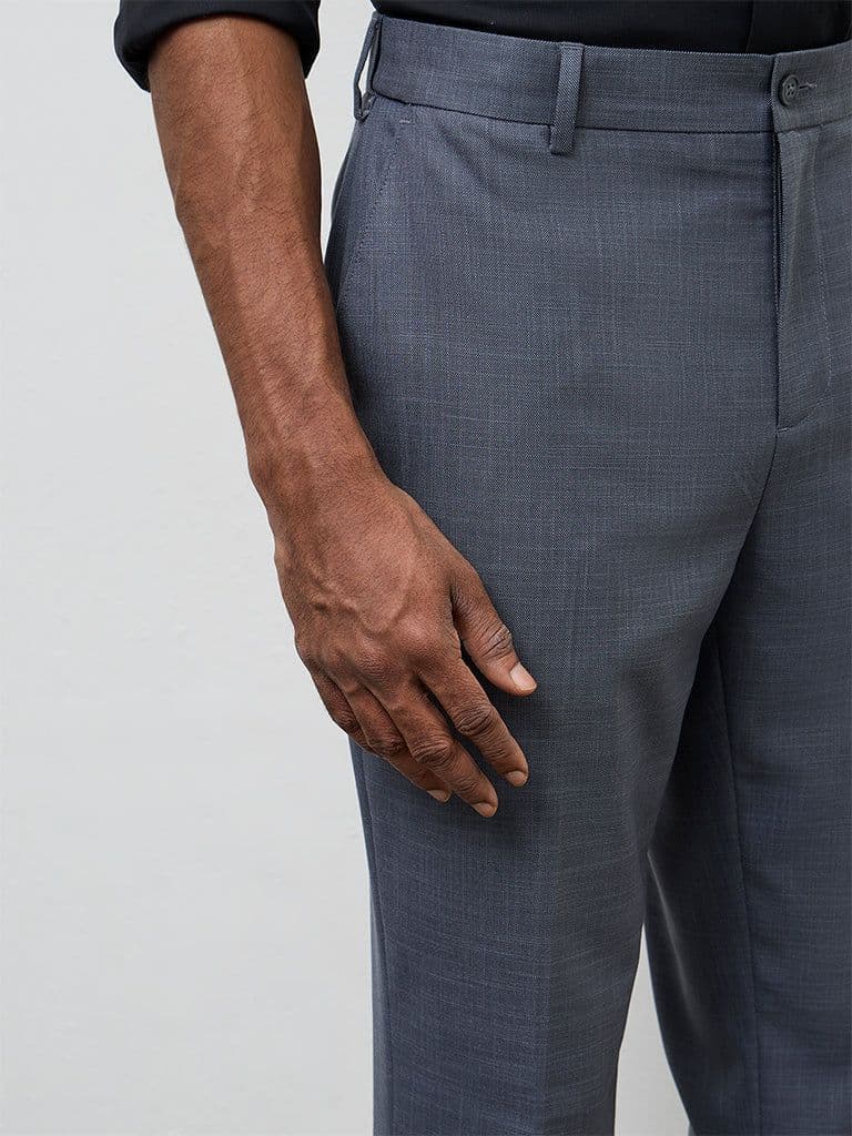WES Formals Dark Grey Relaxed-Fit Mid-Rise Trousers — photo 3