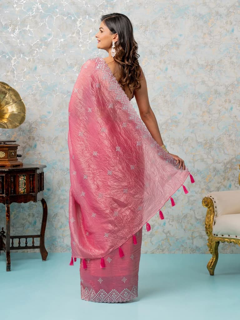 Mimosa Women's Woven Design Banarasi Style Tissue Crush Saree With Blouse Piece : SA00002015STFREE — photo 4