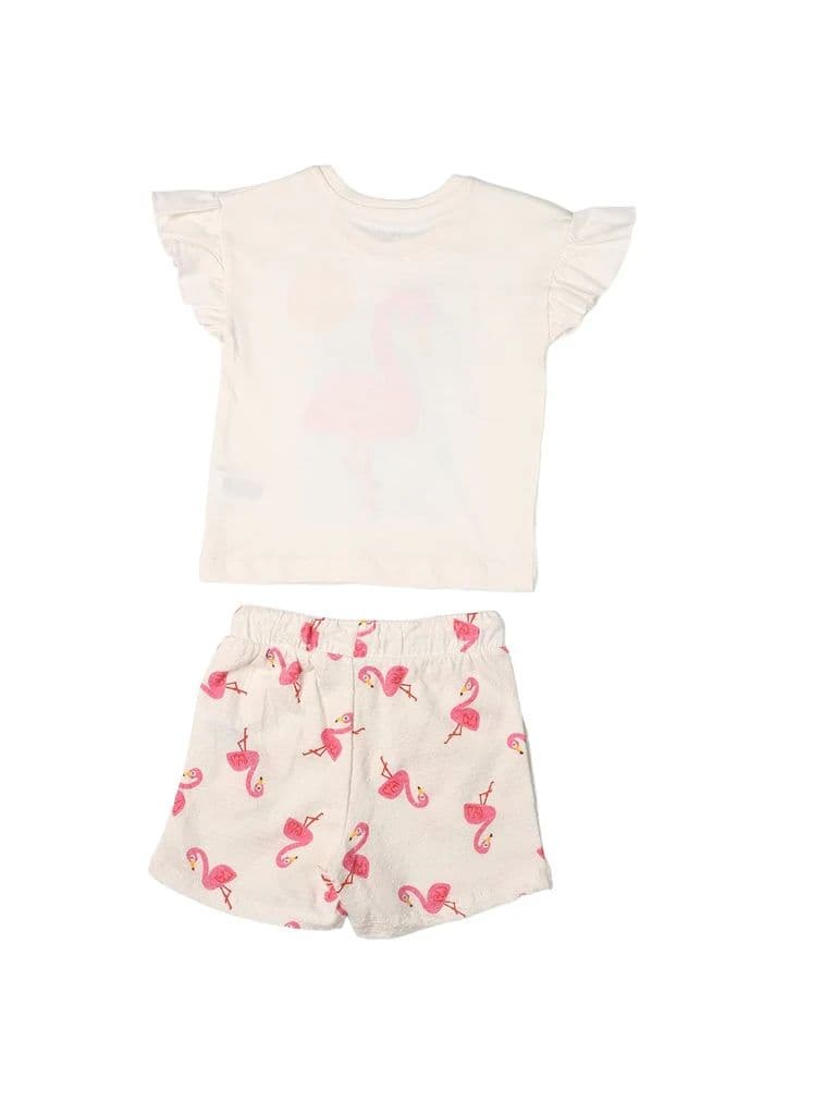 HOP Kids Girls Off-White Printed Cotton Top and Shorts Set — photo 4