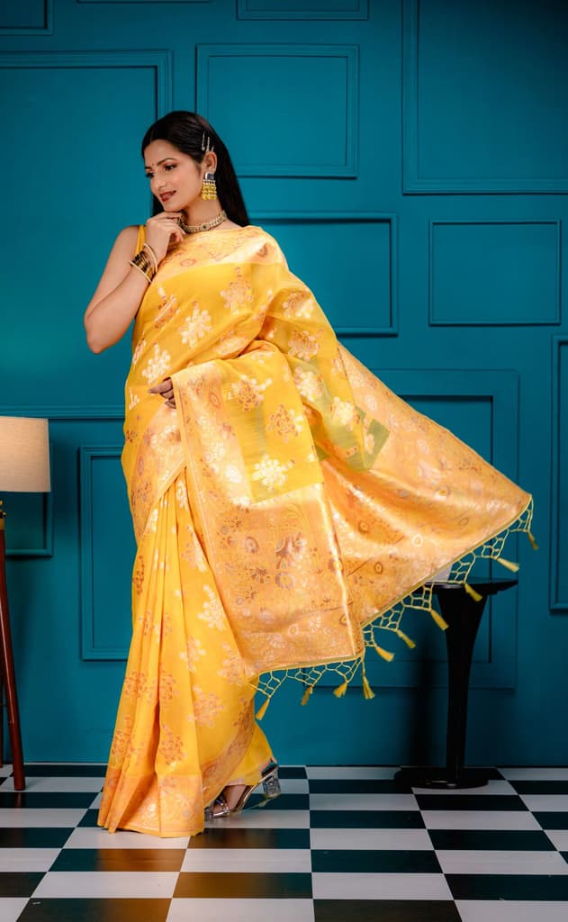 Mimosa Women's Woven Design Banarasi Style Art Silk Saree With Blouse Piece : SA00001806GDFREE — photo 5