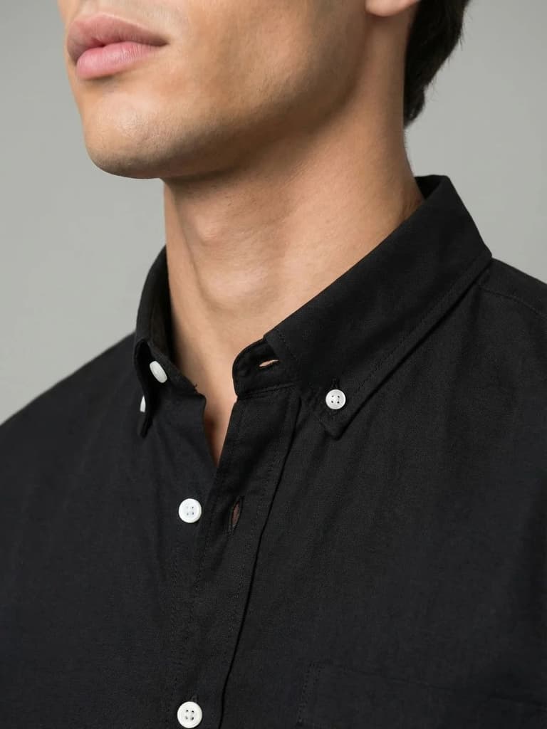 Men's Black Cotton Full Sleeve Regular Fit Solid Oxford Shirt With Button-Down Collar — photo 5