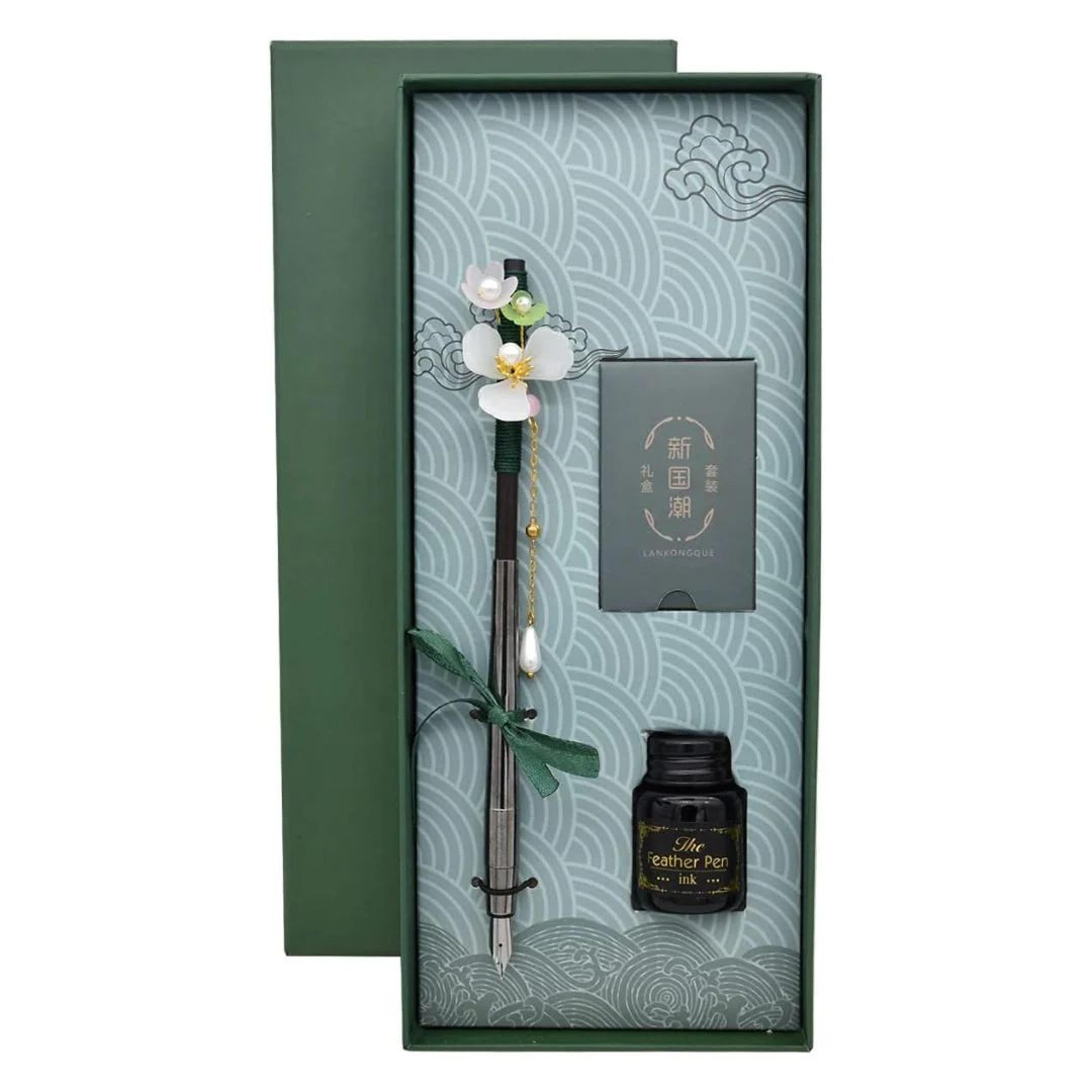 Hair Stick Style Fountain Pen Gift Set | Retro Style Kit With Ink Bottle And Cartridges