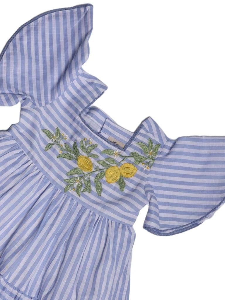 Utsa Kids Girls Blue Embroidered Tiered Cotton Dress - (2-8 yrs) — photo 5