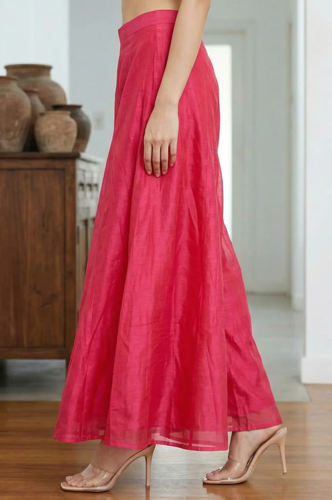 Fuchsia Solid Chanderi Wide Leg Flared Ankle Length Culottes — photo 2