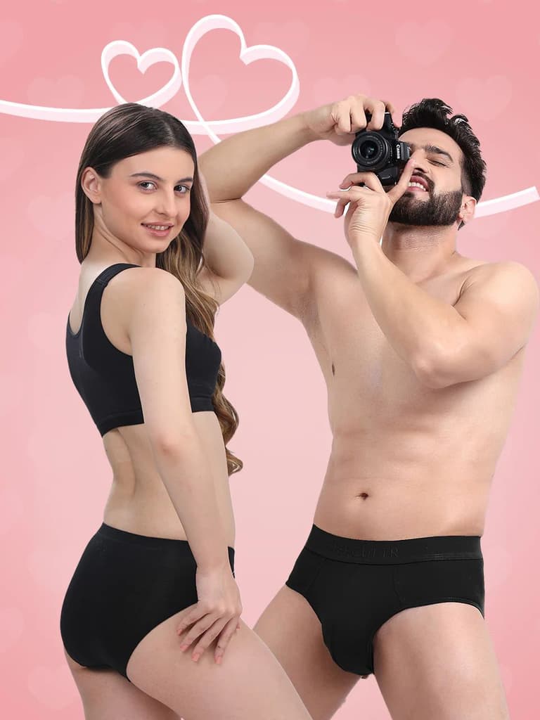 Men's Brief And Women's Hipster Panties (Pack of 2) — Black / S / S