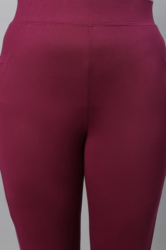 Purple Solid Skinny Fit Tights With Drawstring Detail — photo 6