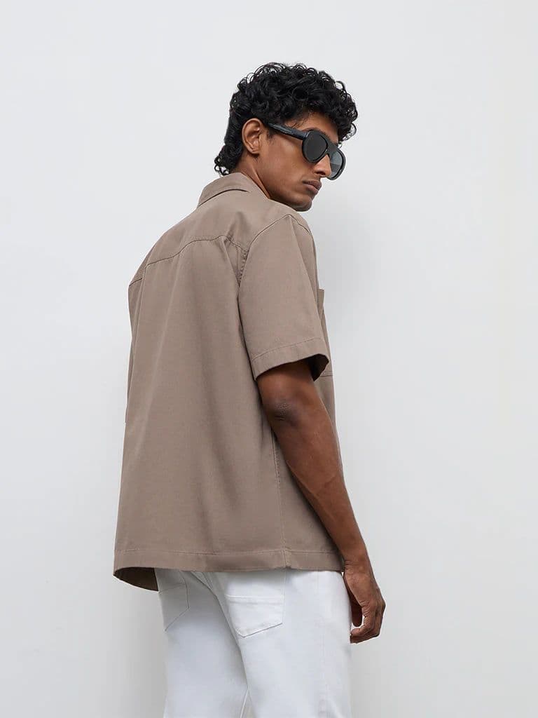 WES Casuals Brown Relaxed-Fit Cotton Shirt — photo 4