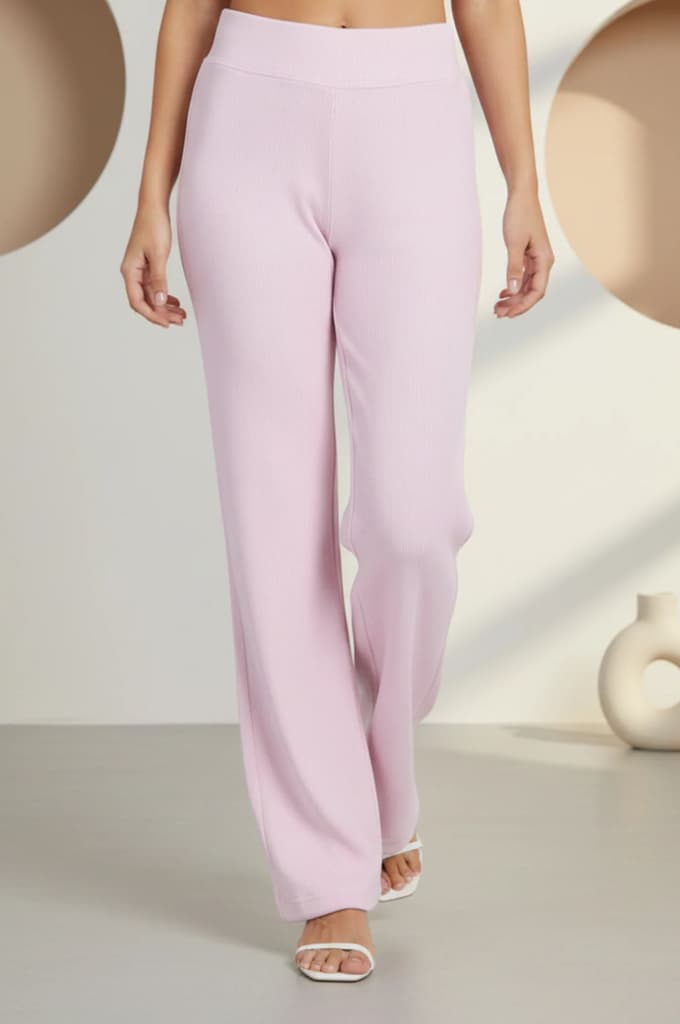 Pink Solid Corduroy Wide Leg High Rise Palazzo — photo 2