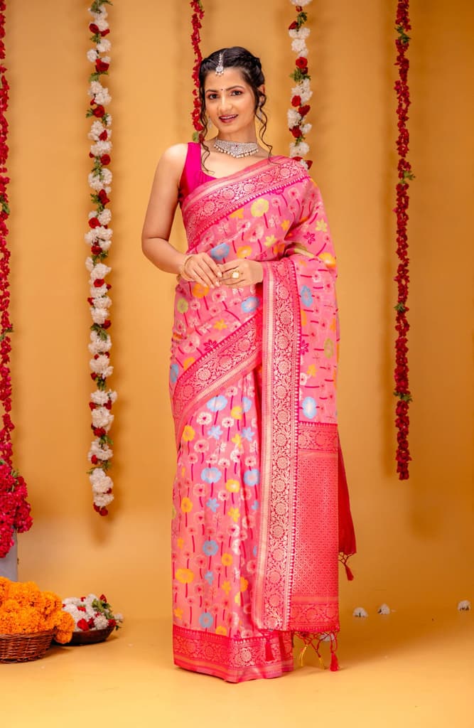 Mimosa Women's Woven Design Repated Style Art Silk Saree With Blouse Piece : SA00001583PNKFREE — Pink