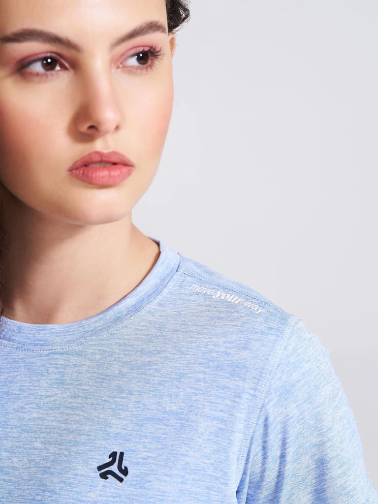Women's Blue Self Design Round Neck T-Shirt — photo 3
