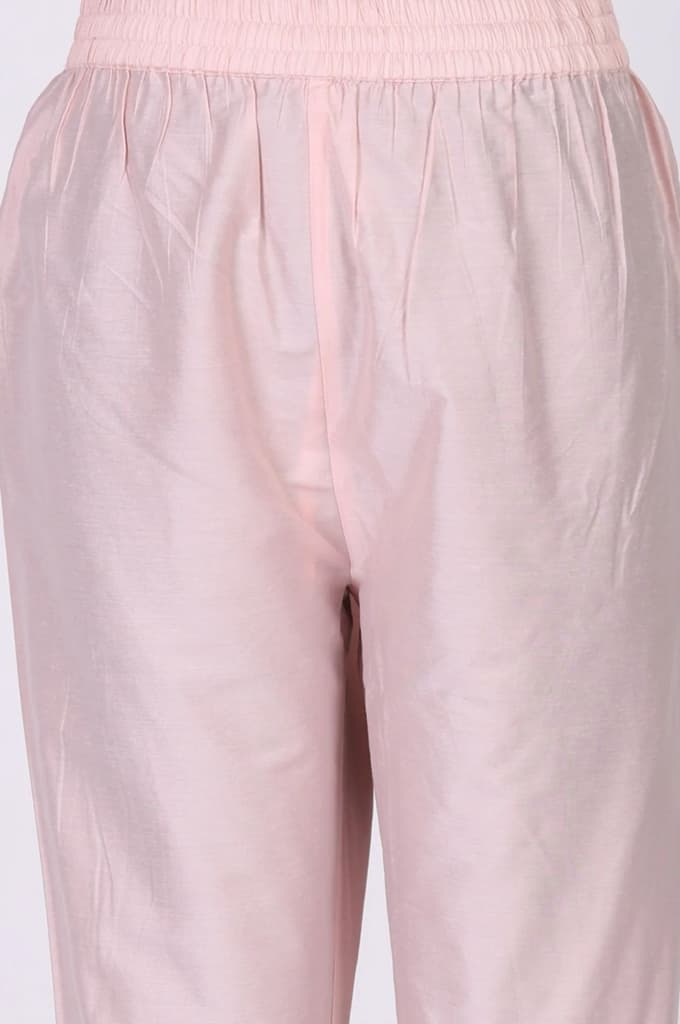 Pink Embroidered Floral Printed Chanderi Straight Kurta with Straight Pants Set — photo 7