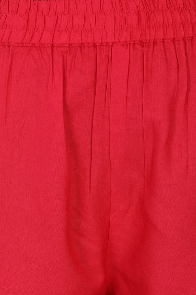 Red Solid Rayon Straight Fit Ankle Length Mid Rise Pants — photo 6